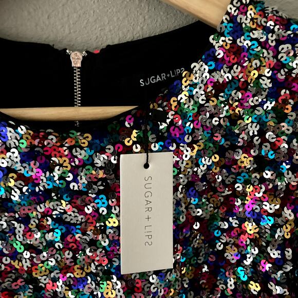 Sugar Lips NEW Sequin Bubble Sleeve Top - Neptune - Medium - Picture 3 of 10